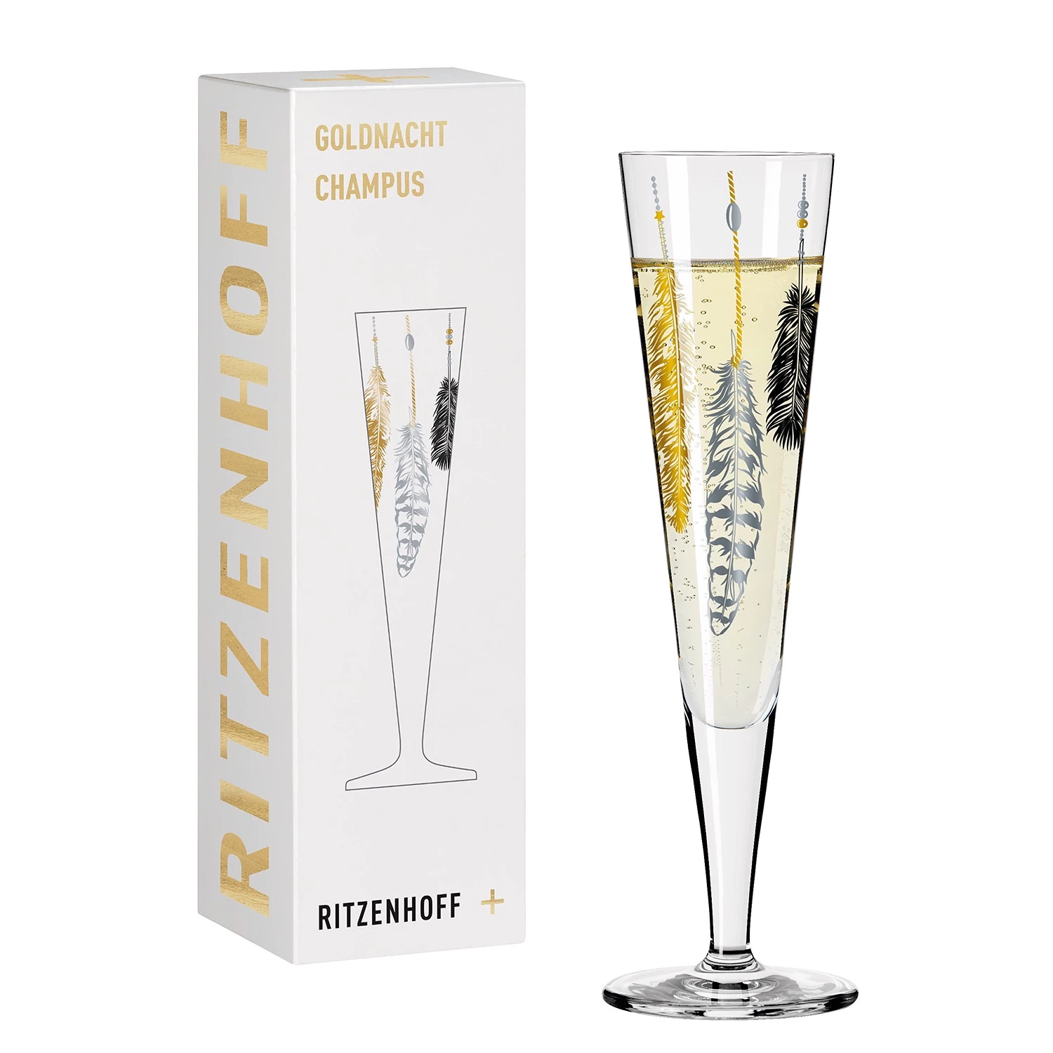 Ritzenhoff Flûte à champagne Goldnacht Feathers - Verre cristallin - Transparent / Platine - Contenance : 0,2 L 4 Ritzenhoff Flûte à champagne Goldnacht Feathers - Verre cristallin - Transparent / Platine - Contenance : 0,2 L – Image 2
